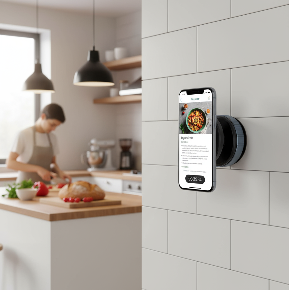 Magnetic Suction Phone Holder - Kitchen Scene