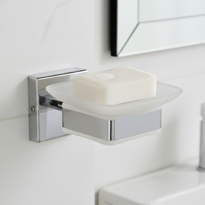 KAY SEVEN soap Dish Holder for Bathroom soap case Stand sabu dani wash Basin soap Holders Glass soap Dish Holder Glass soap Tray for Bathroom (FROSTED SQUARE SOAP DISH HOLDER)