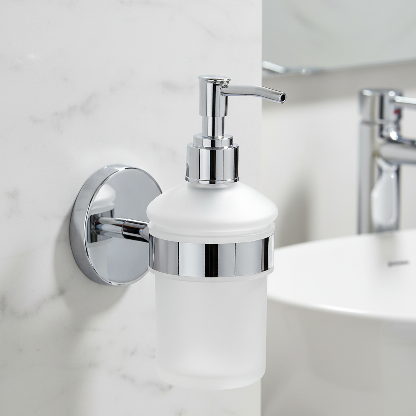 KAY SEVEN Liquid soap Dispenser for Bathroom soap Dispenser for Kitchen Shampoo Dispenser handwash Dispenser Bottle for wash Basin(FROSTED ROUND SOAP DISPENSER HOLDER)